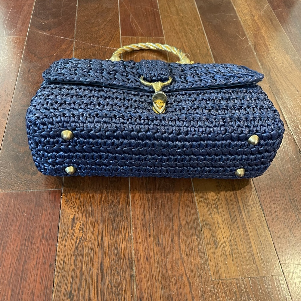 Vintage navy straw bag